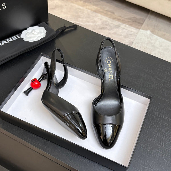 CC Métiers d'Art Apple Slingback Pumps 8.5cm Black Cowhide Leather