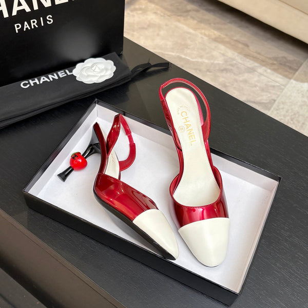CC Métiers d'Art Apple Slingback Pumps 8.5cm White Red Cowhide Leather