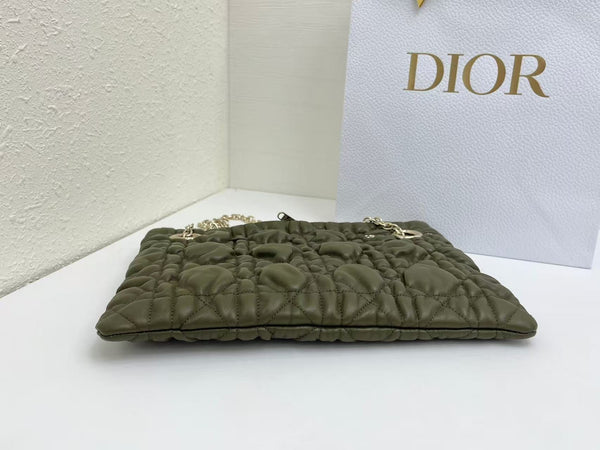 CD Small Cannage Quilted Tote Bag Olive Green Cowhide 158911