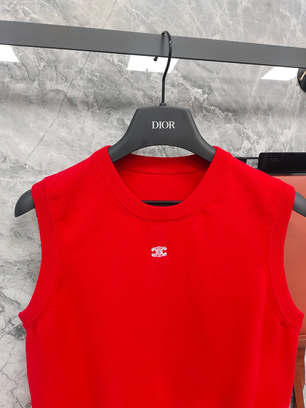 CE Sleeveless Knit Top Red Wool