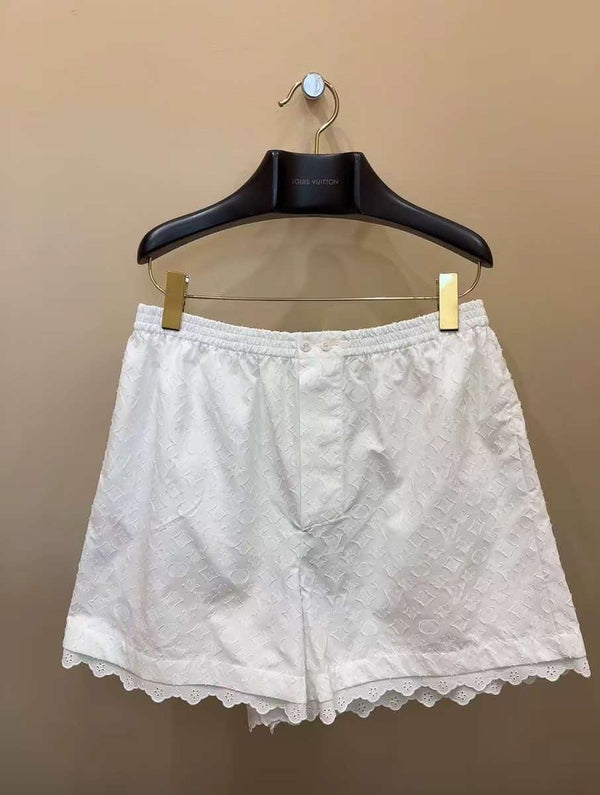 LV Lace Trim Shorts White Tencel Cotton