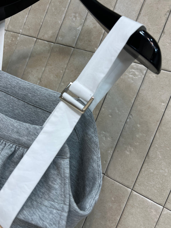 LV Strap Peplum Crop Top Gray Cotton Blend