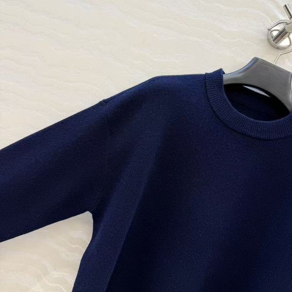 CC Coco Preppy Crew Neck Sweater Navy Blue Cashmere