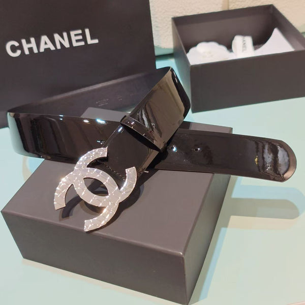 CC Belt 5CM CC Logo Buckle Silver Crystal Leather