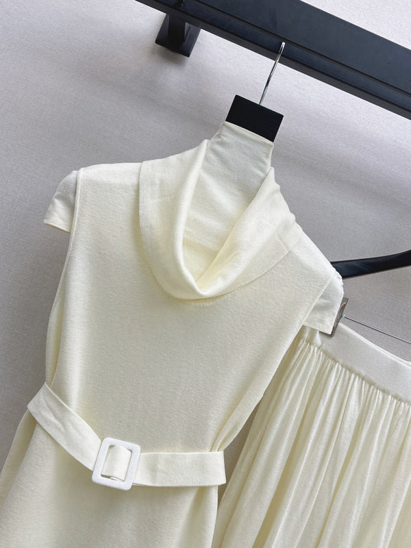 HM Belted Cowl-Neck Knit Set Ivory Wool