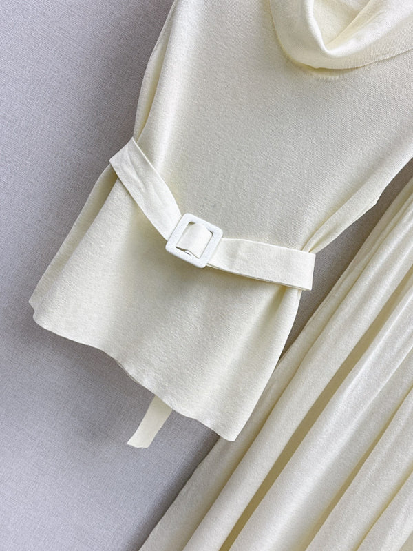 HM Belted Cowl-Neck Knit Set Ivory Wool