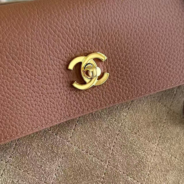 CC Métiers d’Art Shopping Bag 42cm Camel Brown Suede Grained Calfskin