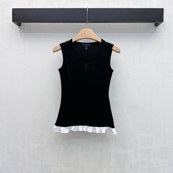 BLLV Ruffle Hem Tank Top in Black Cotton