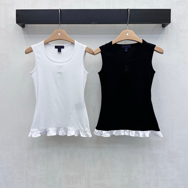 BLLV Ruffle Hem Tank Top in Black Cotton