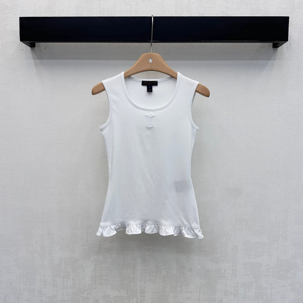 BLLV Ruffle Hem Tank Top in White Cotton