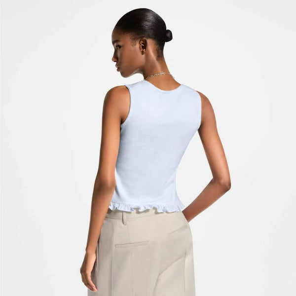BLLV Ruffle Hem Tank Top in White Cotton