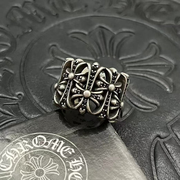 Chrome Paved Cemetery Cross Silver Ring