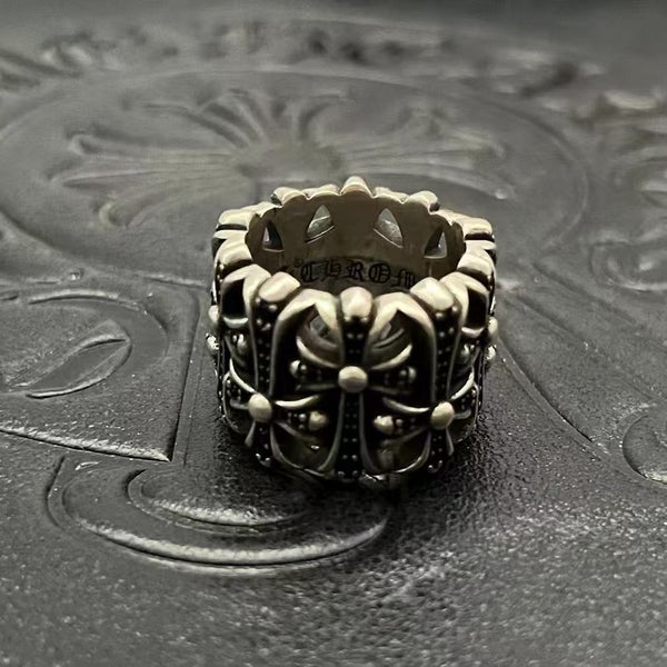 Chrome Paved Cemetery Cross Silver Ring