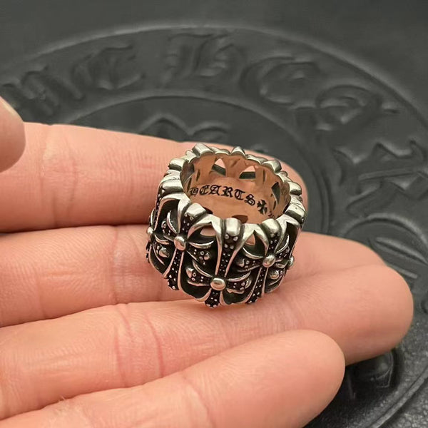 Chrome Paved Cemetery Cross Silver Ring