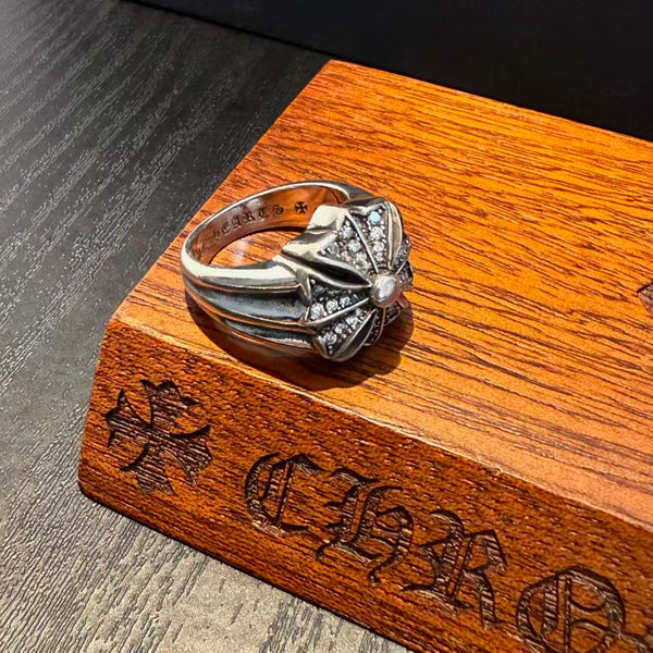 Chrome Diamond Cross Silver Ring