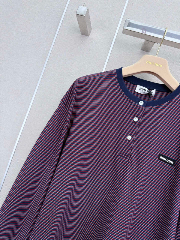 Miumiu Jersey Striped Shirt in Burgundy Cotton