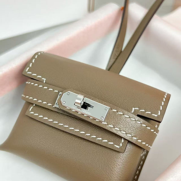 HM Kelly Festival Bag Charm in Toupe Swift Calfskin SHW