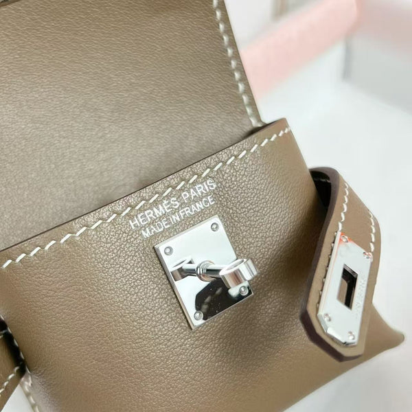HM Kelly Festival Bag Charm in Toupe Swift Calfskin SHW
