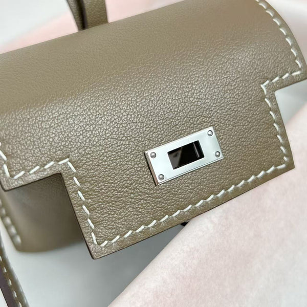 HM Kelly Festival Bag Charm in Toupe Swift Calfskin SHW