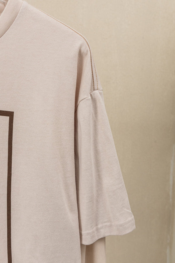Acne Layered Graphic T-Shirt Warm Beige Cotton