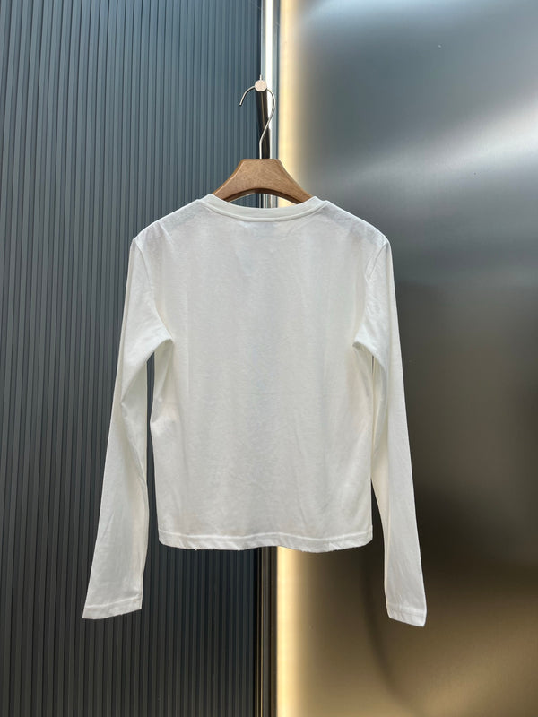 Acne Distressed Logo Long-Sleeve T-Shirt White Cotton