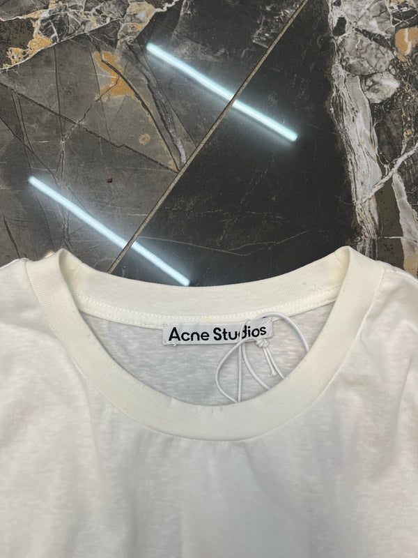 Acne Distressed Logo Long-Sleeve T-Shirt White Cotton