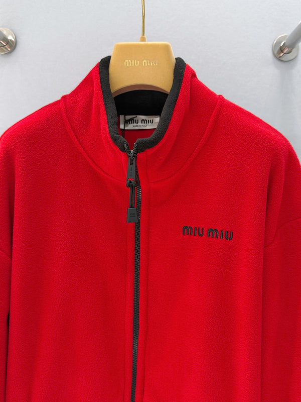 Miu Logo Fleece Jacket Red Polyester