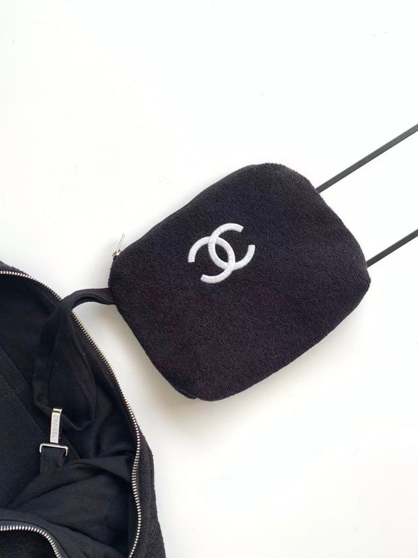 CC Terry Cloth Towel and Bag 3-Piece Set Black In Cotton