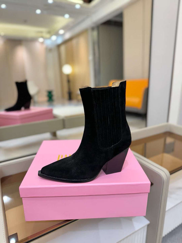 Paris Texas Dallas Ankle Boots 75mm Heel in Black Suede