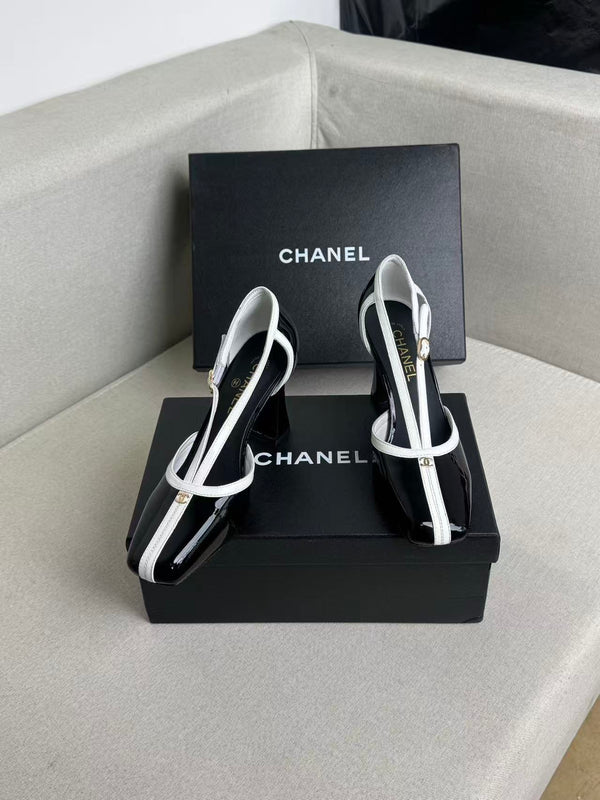 CC Mary Janes Black White Patent Leather