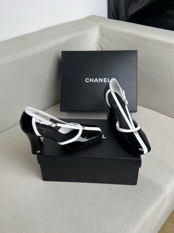 CC Mary Janes Black White Patent Leather