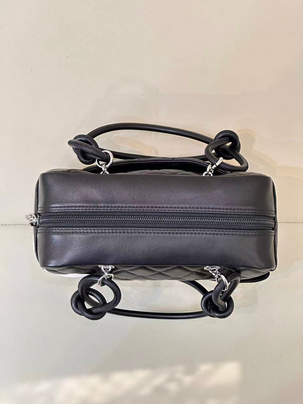 CC Cambon Mini 21cm Black White Logo Lambskin