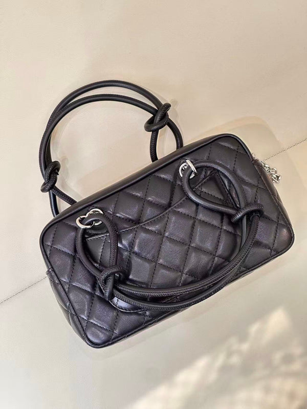 CC Cambon Mini 21cm Black White Logo Lambskin