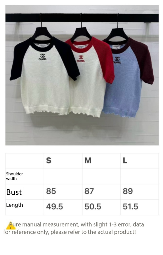 CC Short Sleeve Knitted Sweater White Black Cashmere Wool 351022