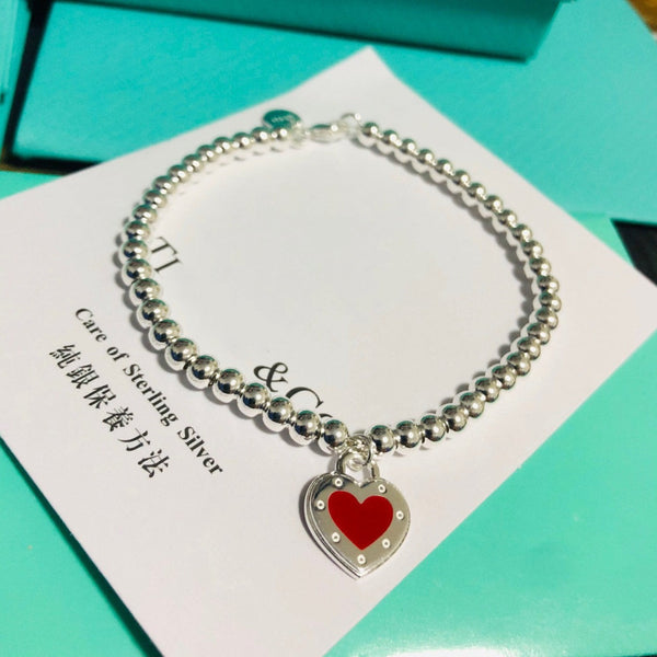 LOVE TIFFANY RED HEART TAG BEAD BRACELET