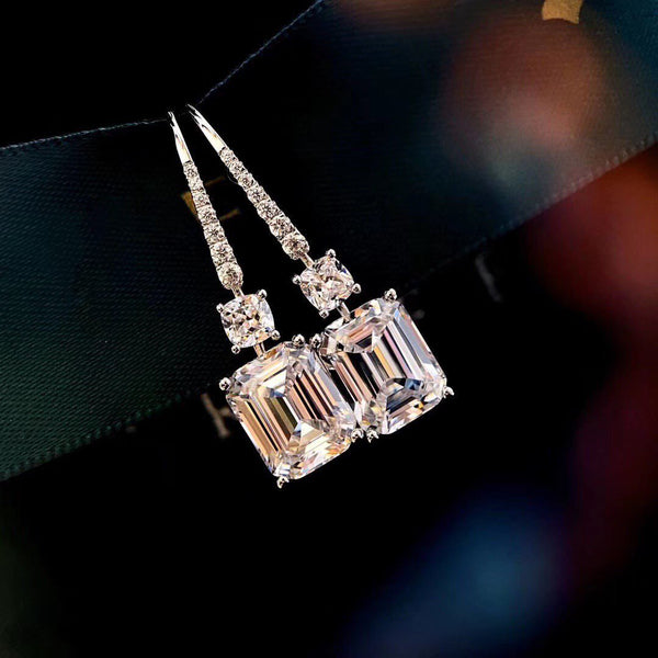 GRA SQUARE SILVER DIAMOND EARHOOK EARRINGS