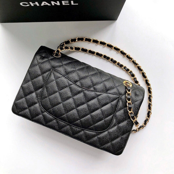 CC CLASSIC FLAP 25CM BLACK CAVIAR GOLD HARDWARE