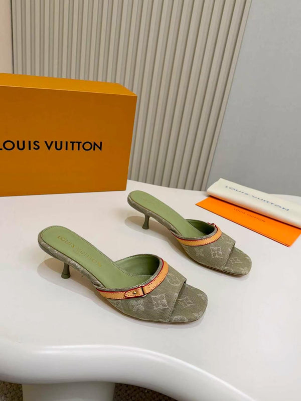 LV Monogram Kitten Heel Mule Sandals 5.5cm Fabric 840362