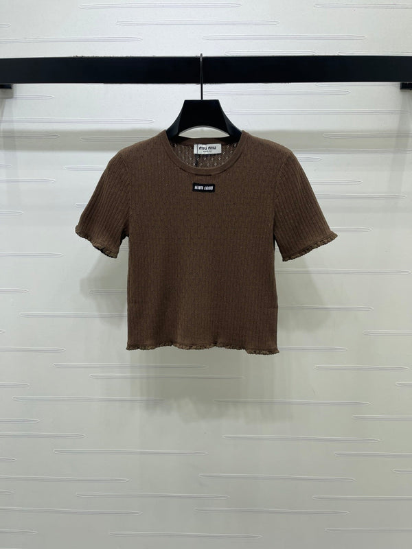 Miu Neck Short-Sleeved Top Linen Silk 392700