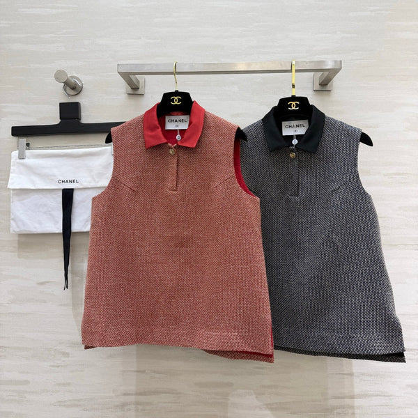CC 26S Tweed Sleeveless Polo Top 428169