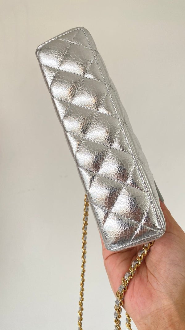 Chanel 25 Box Bag Silver Metallic Leather