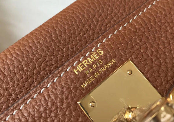 HM KELLY 28CM BROWN TOGO LEATHER GOLD HARDWARE