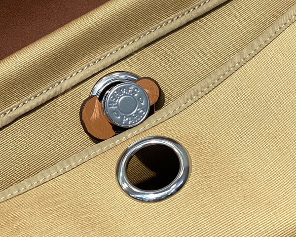 Herbag 31 Toile Beige Canvas Gold Cowhide Leather