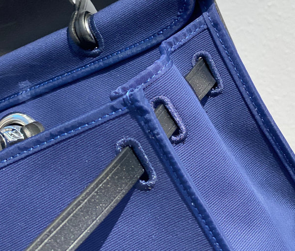 Herbag 31 Toile Blue Canvas Black Cowhide Leather