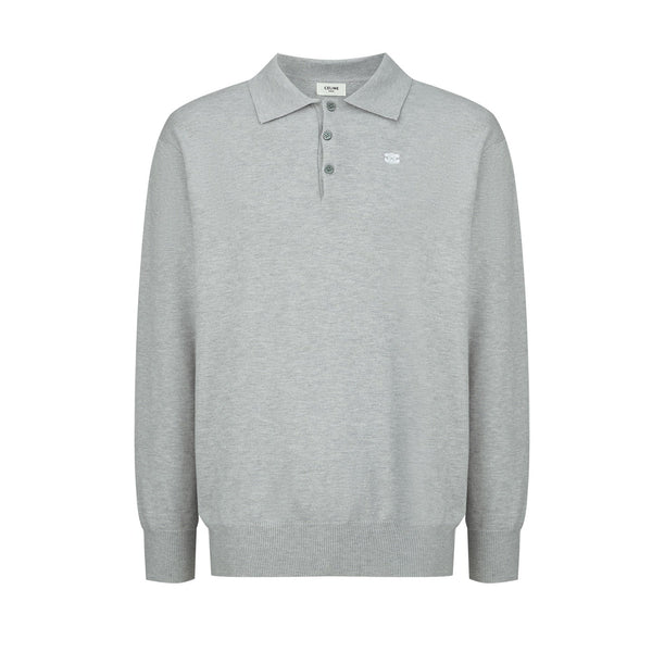 CELINE Embroidered Arc de Triomphe Knitted Polo Cotton