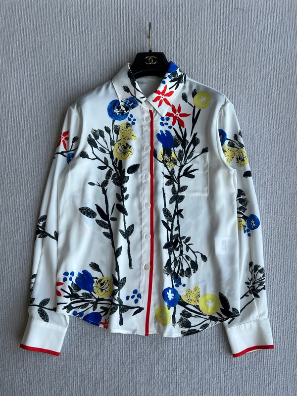Chanel 26 Printed Shirt and Skirt White in Polyester