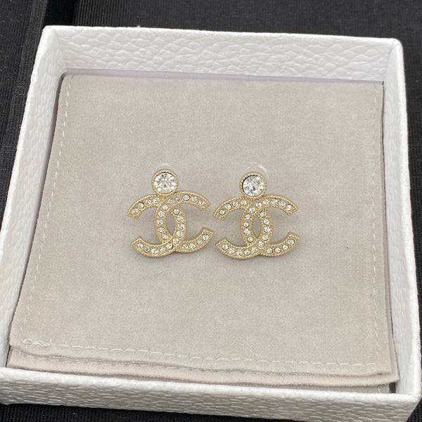 Chanel Crystal CC Drop Gold Earrings