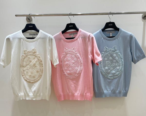 CD 2026 Short-Sleeved T-shirts Crochet-Effect Patch Tencel 469332