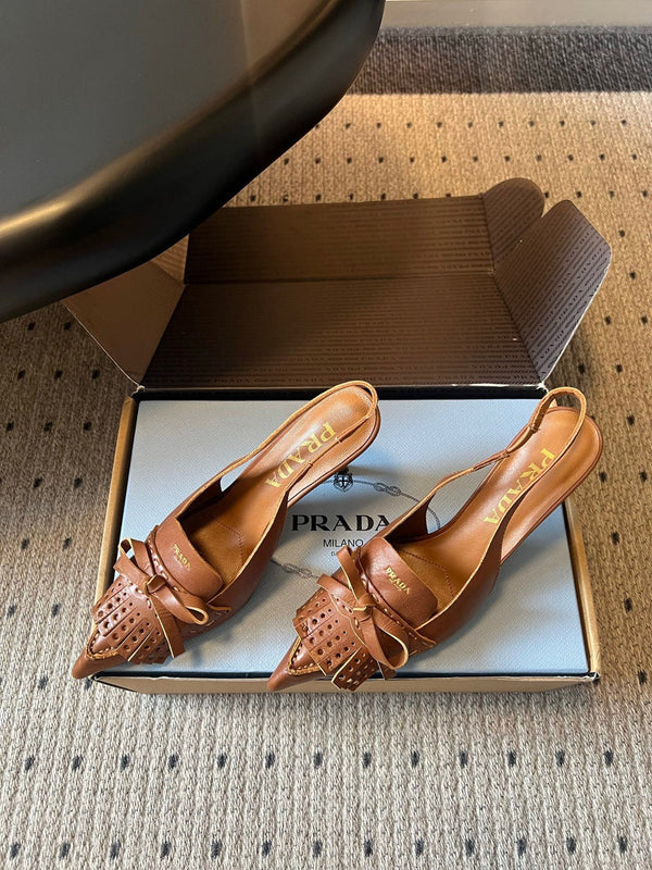 Prada 2026 Slingback Pumps 85mm Bow Cowhide 787482
