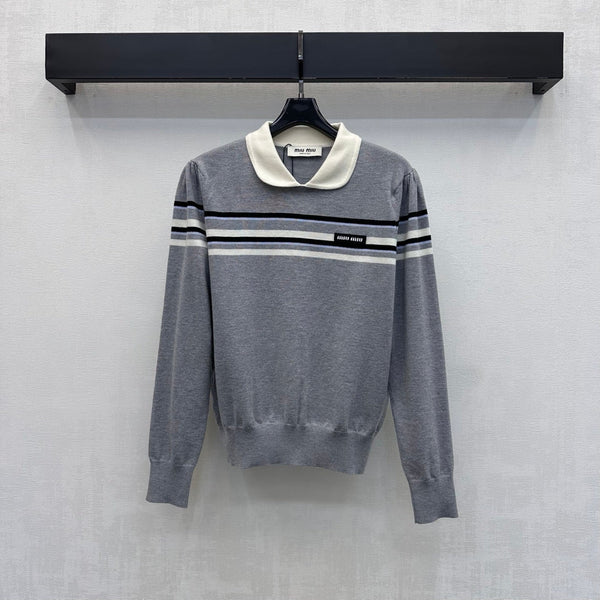 Miu Striped Knit Sweater Peter Pan Collar Wool 418716